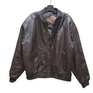 vintage bomber jacket Brown weekends LEATHER pockets lined ribbed cuffs LARGE